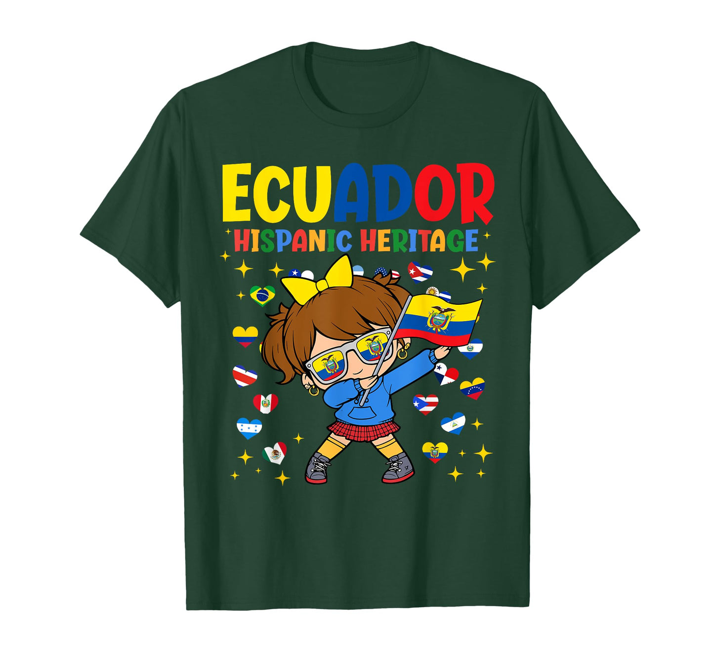 Hispanic Heritage Month Ecuador Flag Ecuadorian Girl Kids T-Shirt