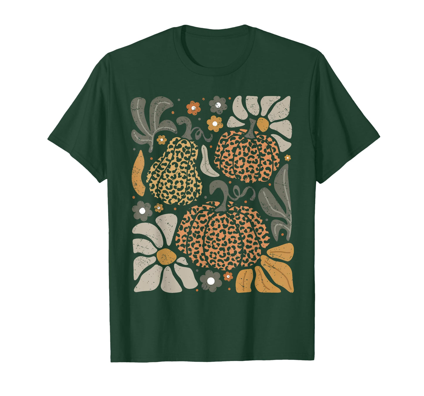 Leopard Pumpkin With Flowers Boho Floral Thanksgiving T-Shirt