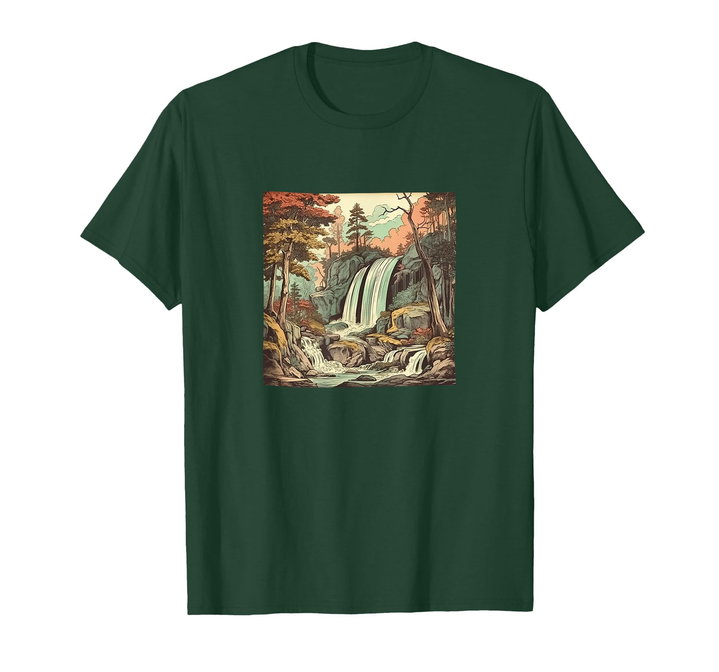 Waterfall In A Forest Vintage Landscape Graphic T-Shirt