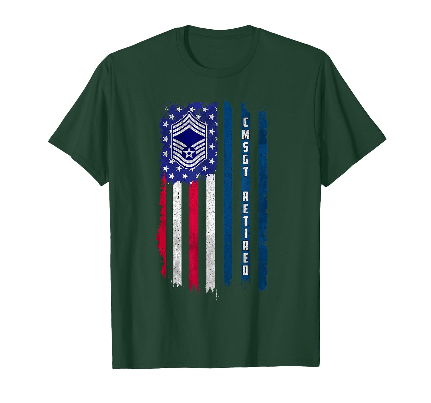 Retired E-9 Chief Master Sergeant CMSgt Rank American Flag T-Shirt