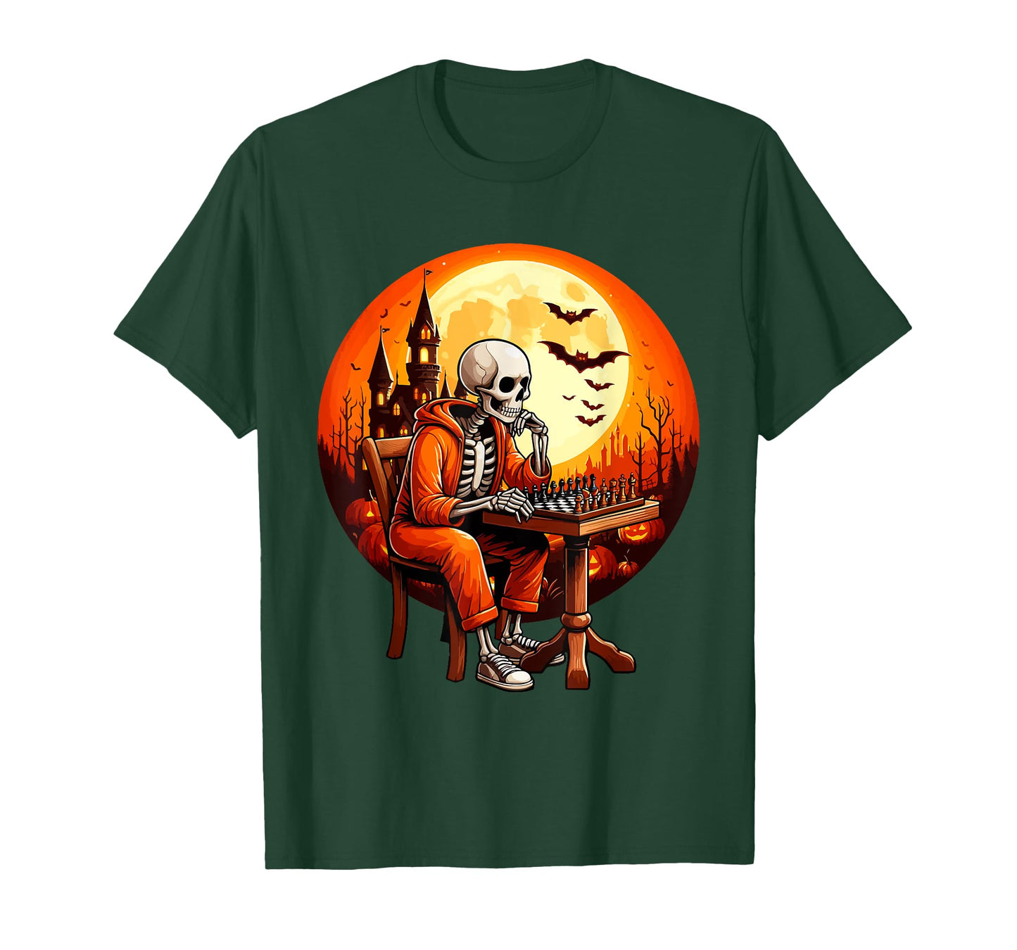 Skeleton Halloween Costume Chess Player Sport Lover Kids T-Shirt