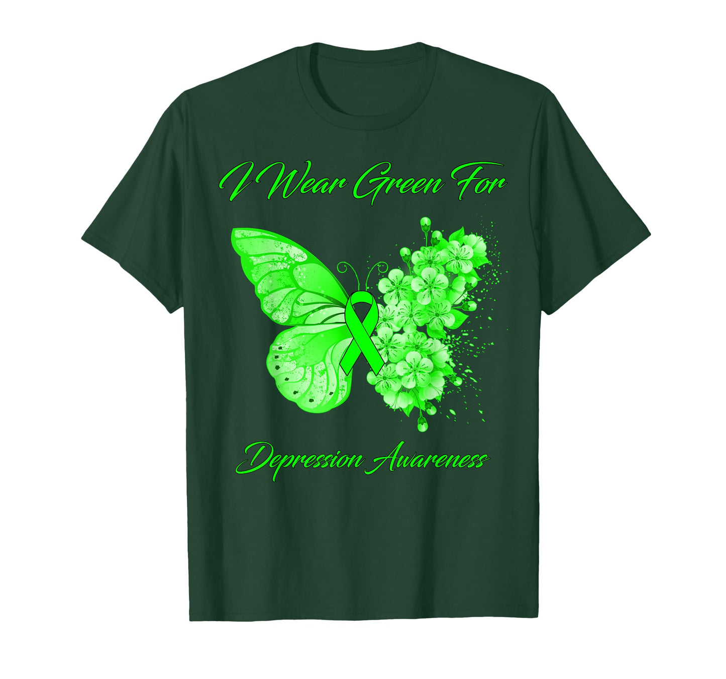 Butterfly I Wear Green For Depression Awareness T-Shirt