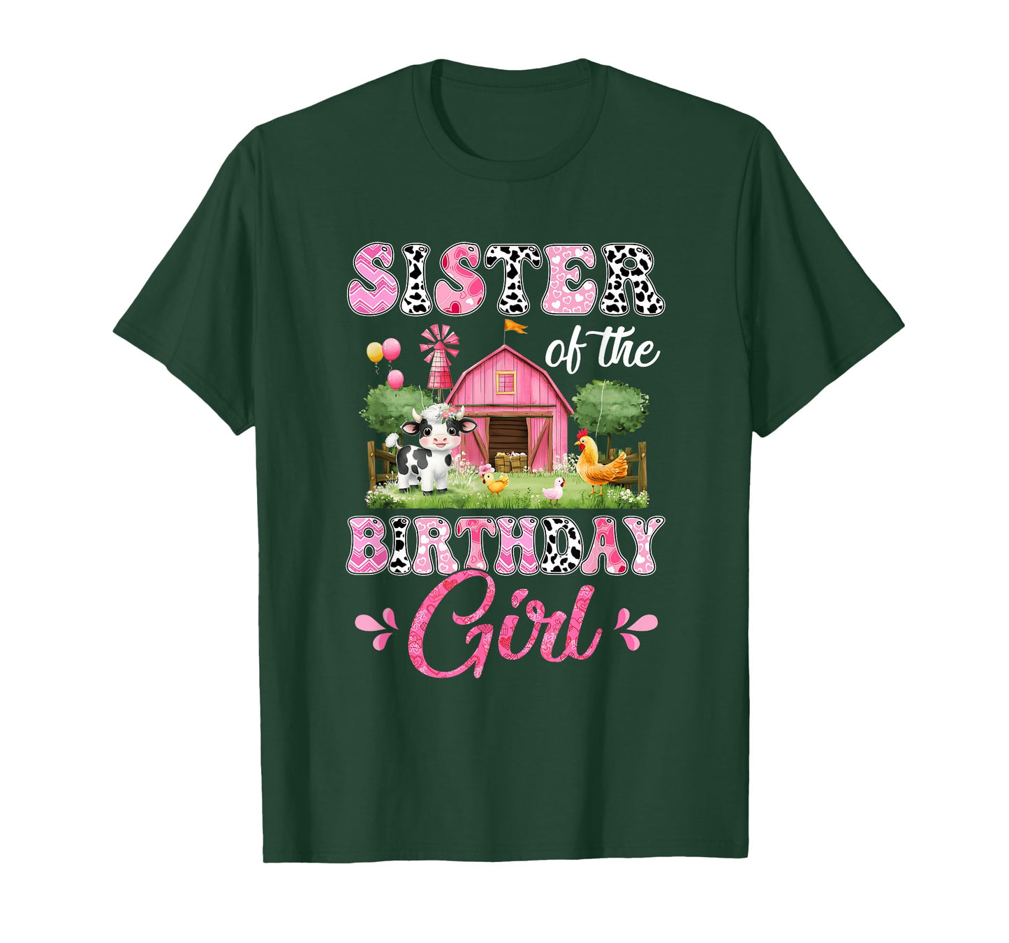 Sister Of The Birthday Girl 1St Birthday Cow Farm Family T-Shirt