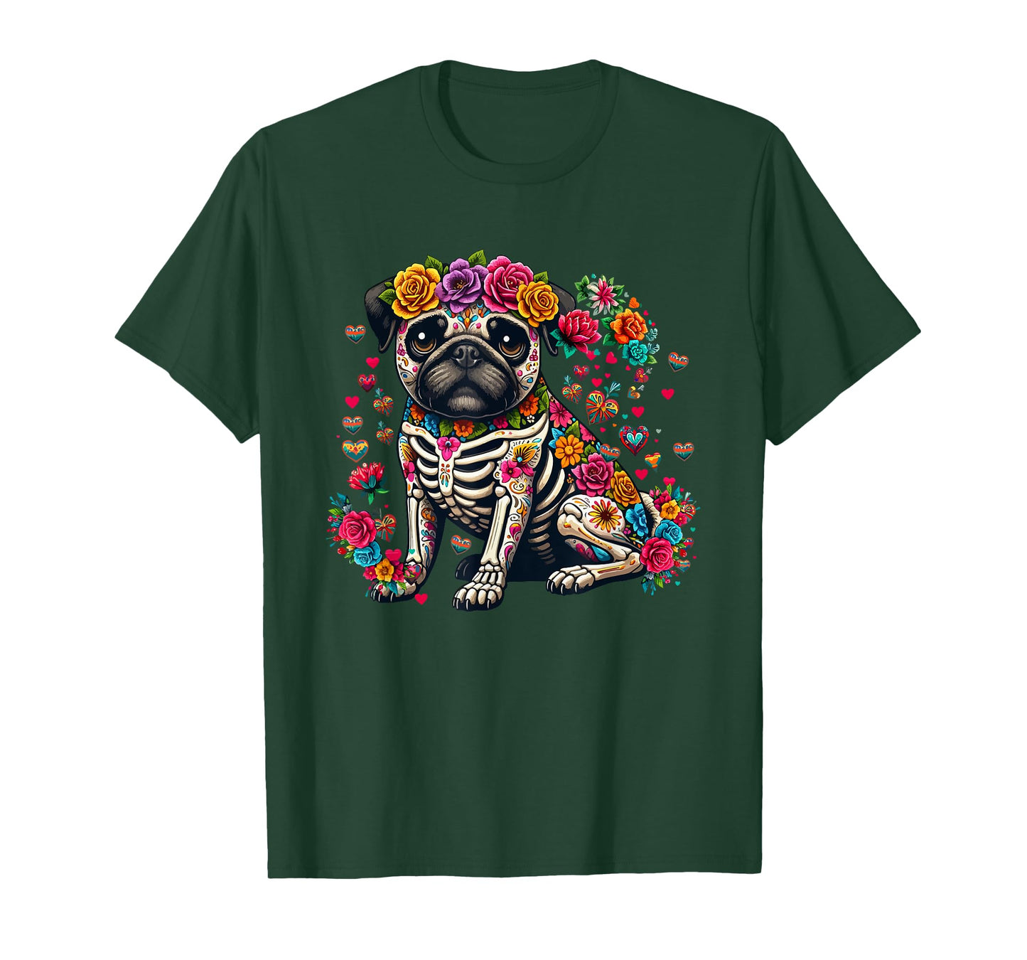 Pug Floral Skeleton Dia De Los Muertos Mexican Lover Owner T-Shirt