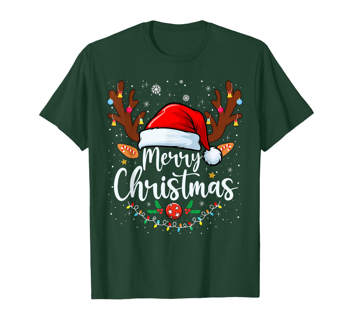 Merry Christmas Red Santa Hat Reindeer Xmas Matching Family T-Shirt