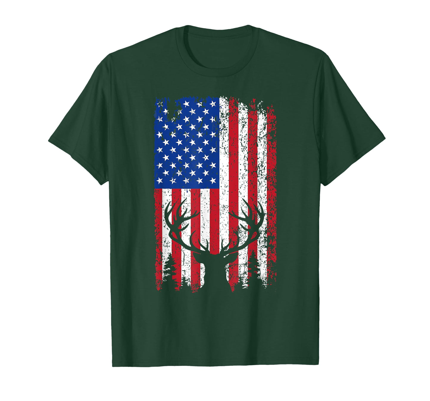 Patriotic Buck Elk Hunter Deer Hunting Flag USA American T-Shirt