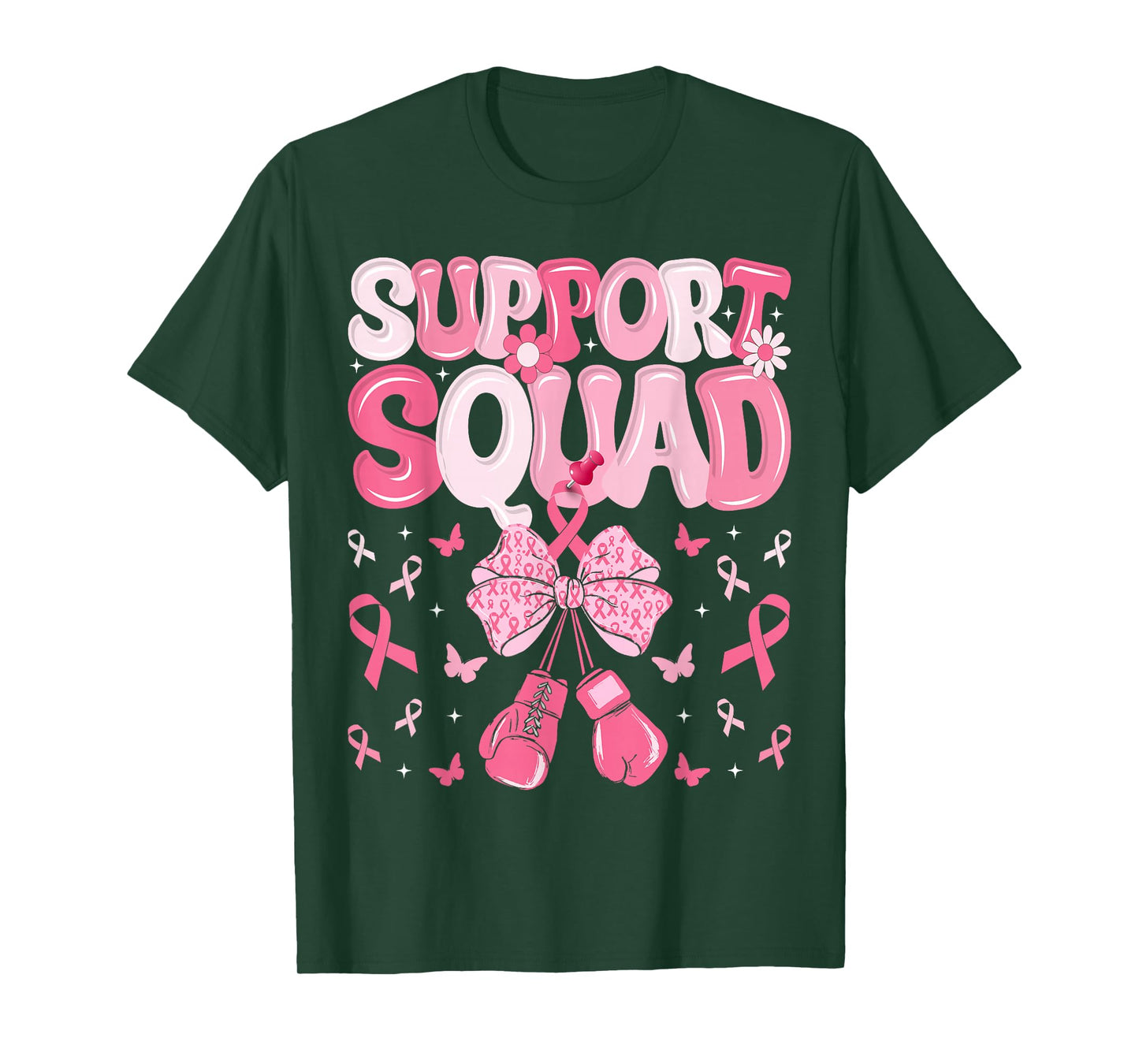 Support Squad Breast Cancer Awareness Pink Ribbon Bow Groovy T-Shirt