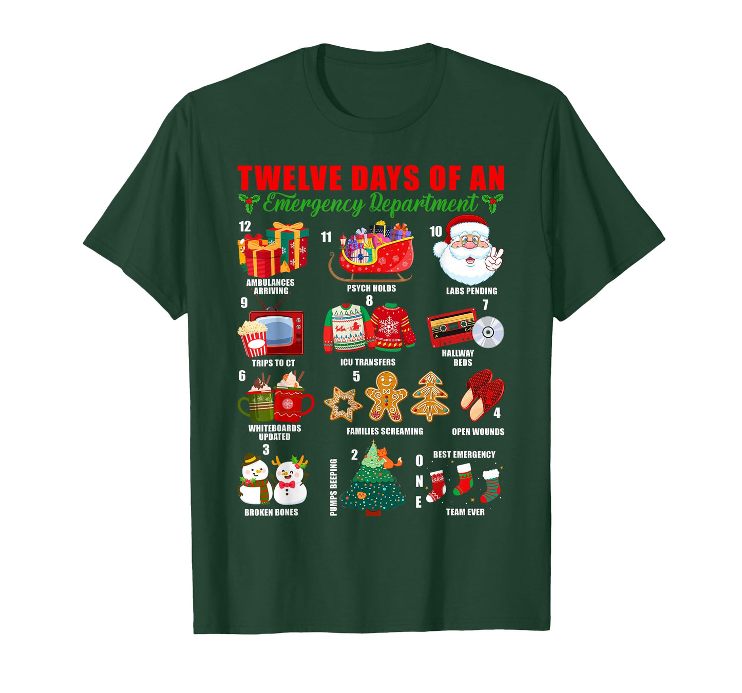 Twelve Days of an Emergency Department ED Nurse Christmas T-Shirt