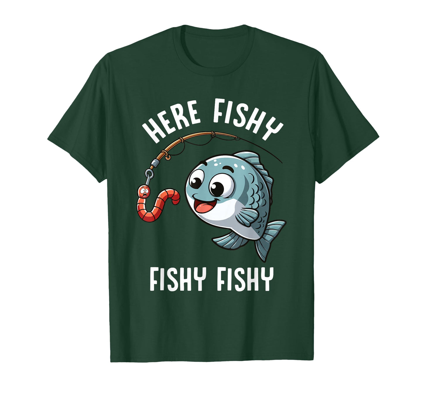 Here Fishy Fishing Funny Worm Cute Fish Fisherman Boys Girls T-Shirt