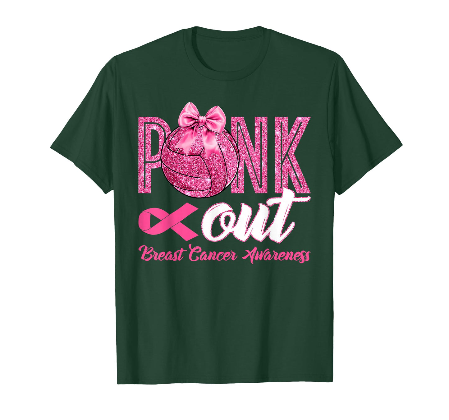 Pink Out Breast Cancer Awareness Coquette Bow & Volleyball T-Shirt