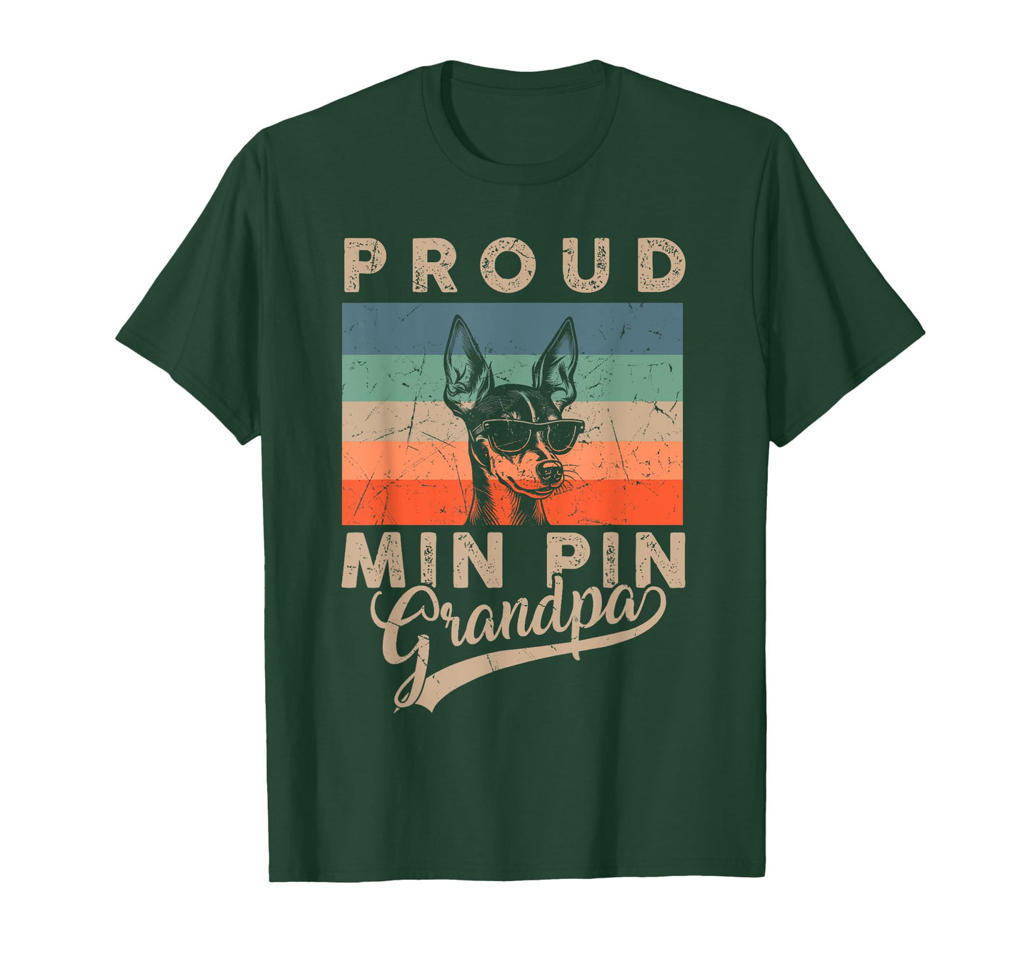Vintage Proud Min Pin Dog Grandpa Dog Owners Father's Day T-Shirt for Men Women Kids