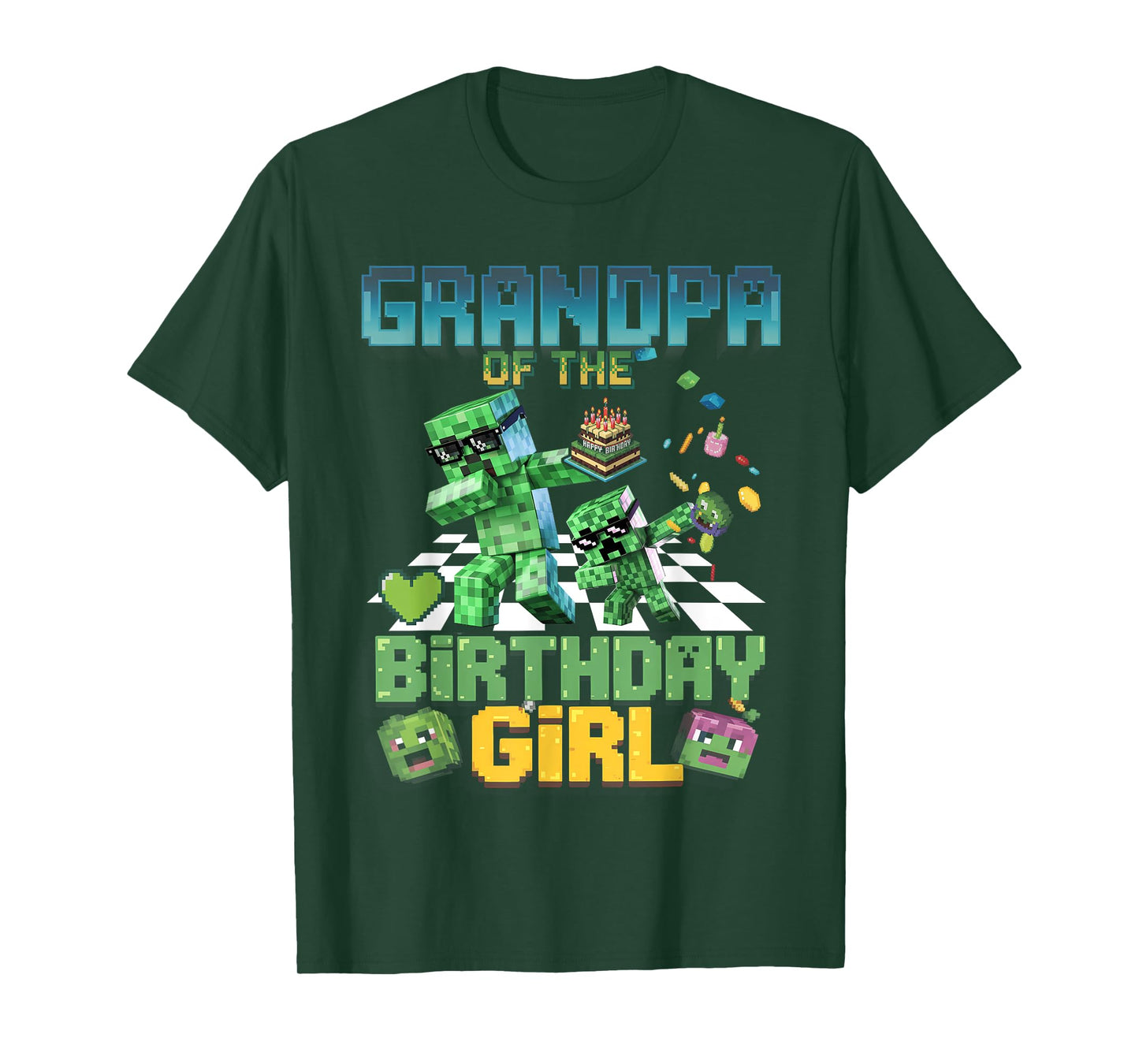 Grandpa of the Birthday Girl Funny Video Game Pixel T-Shirt