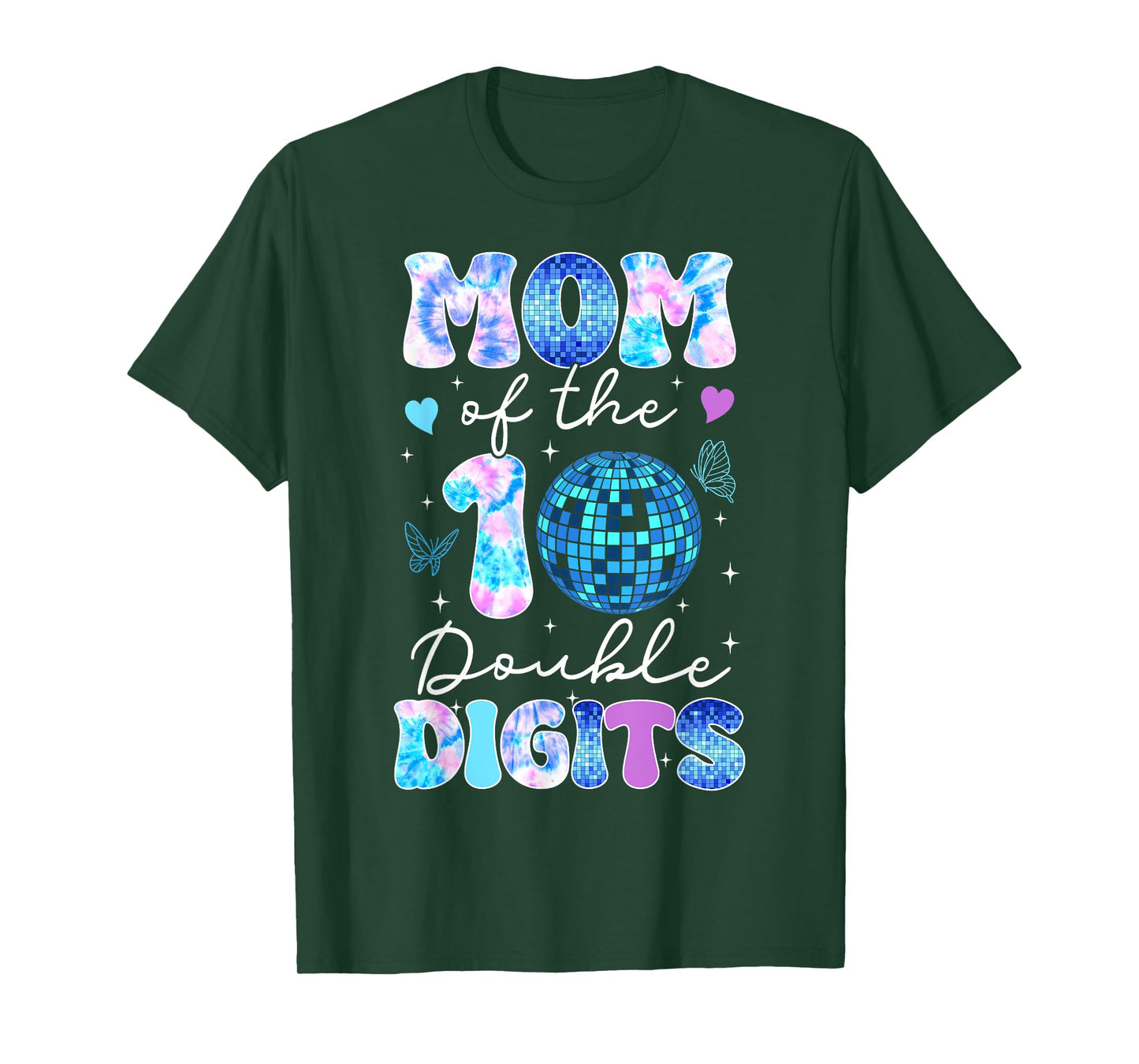 Mom of The Double Digits 10th Birthday Girl Disco Butterfly T-Shirt