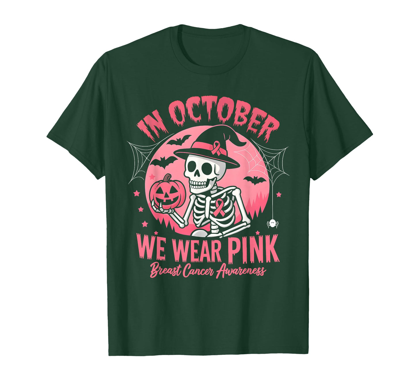 Breast Cancer Women Boys Girls Skeleton Wear Pink Halloween T-Shirt