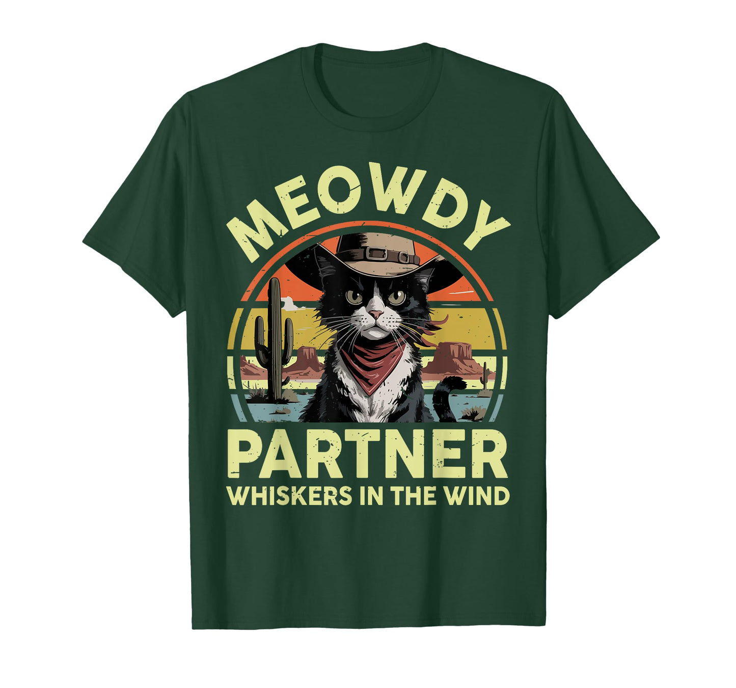 Meowdy Partner Cat Cowboy Funny Tuxedo Cat Mom Dad Men Women T-Shirt