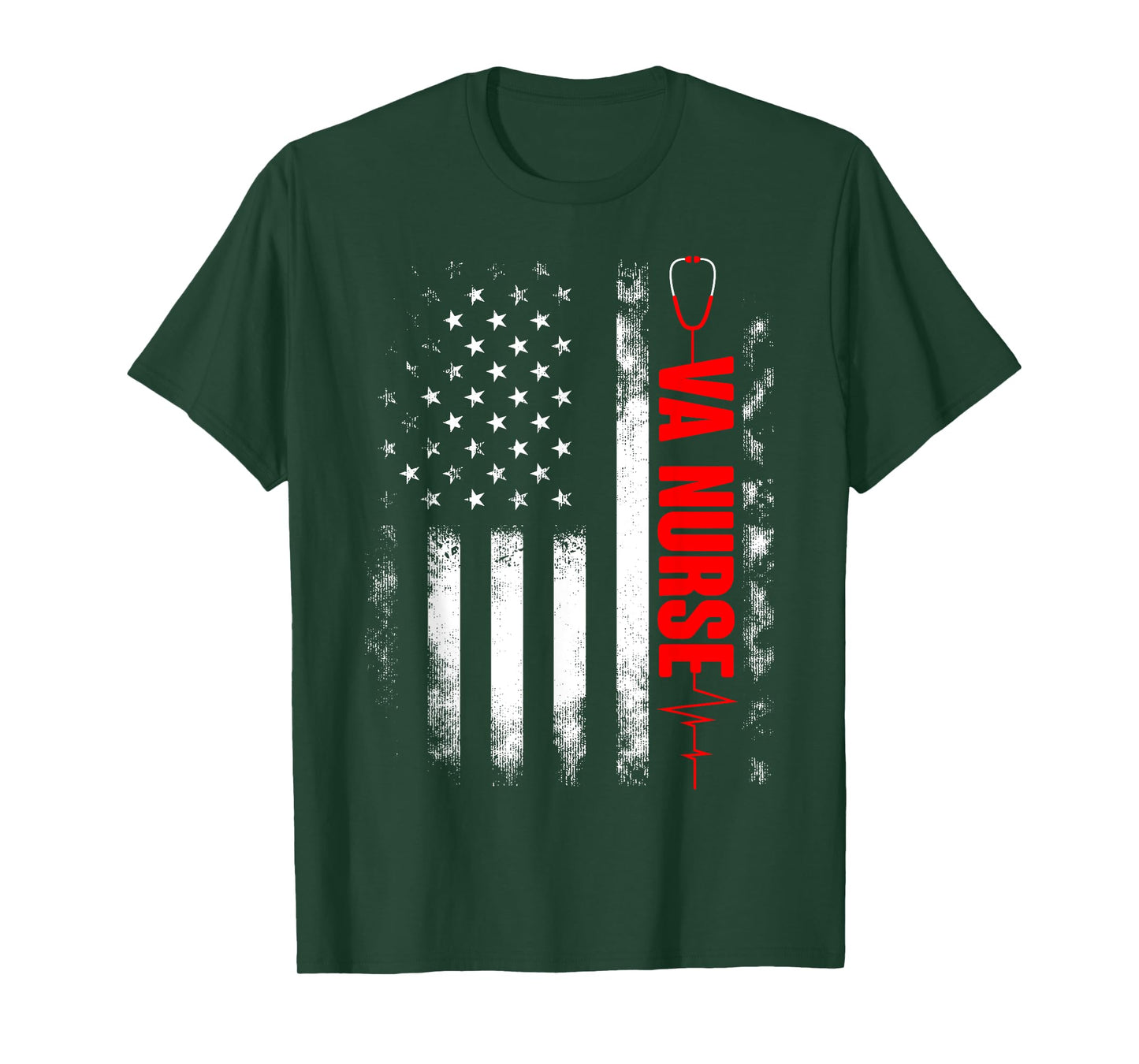 Womens VA Nurse USA American Flag Stethoscope 4th of July T-Shirt