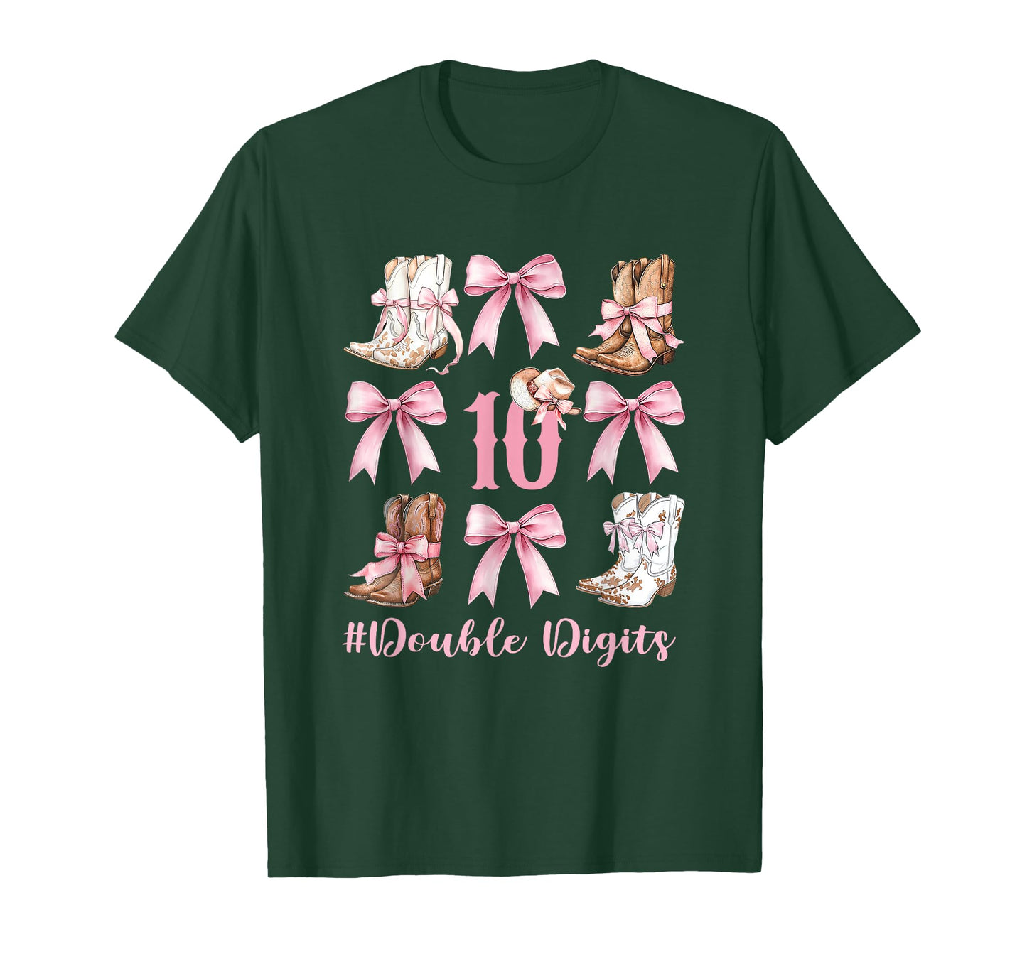 Pink Coquette Bows Western Cowgirl 10 Double Digits Birthday T-Shirt