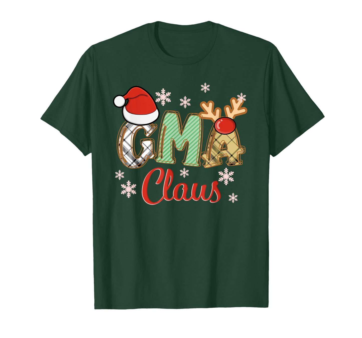 Gma Claus Santa Hat Reindeer Plaid Christmas Pajama Family T-Shirt