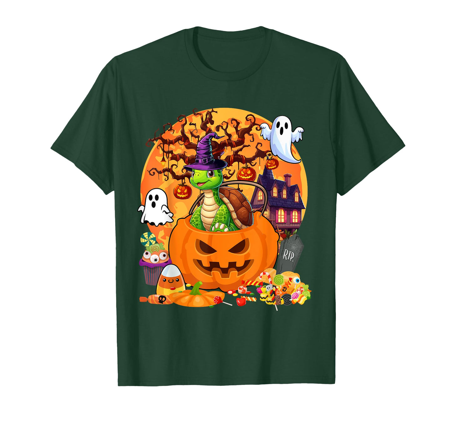 Turtle Cosplay Witch In Carved Pumpkin Basket Halloween T-Shirt