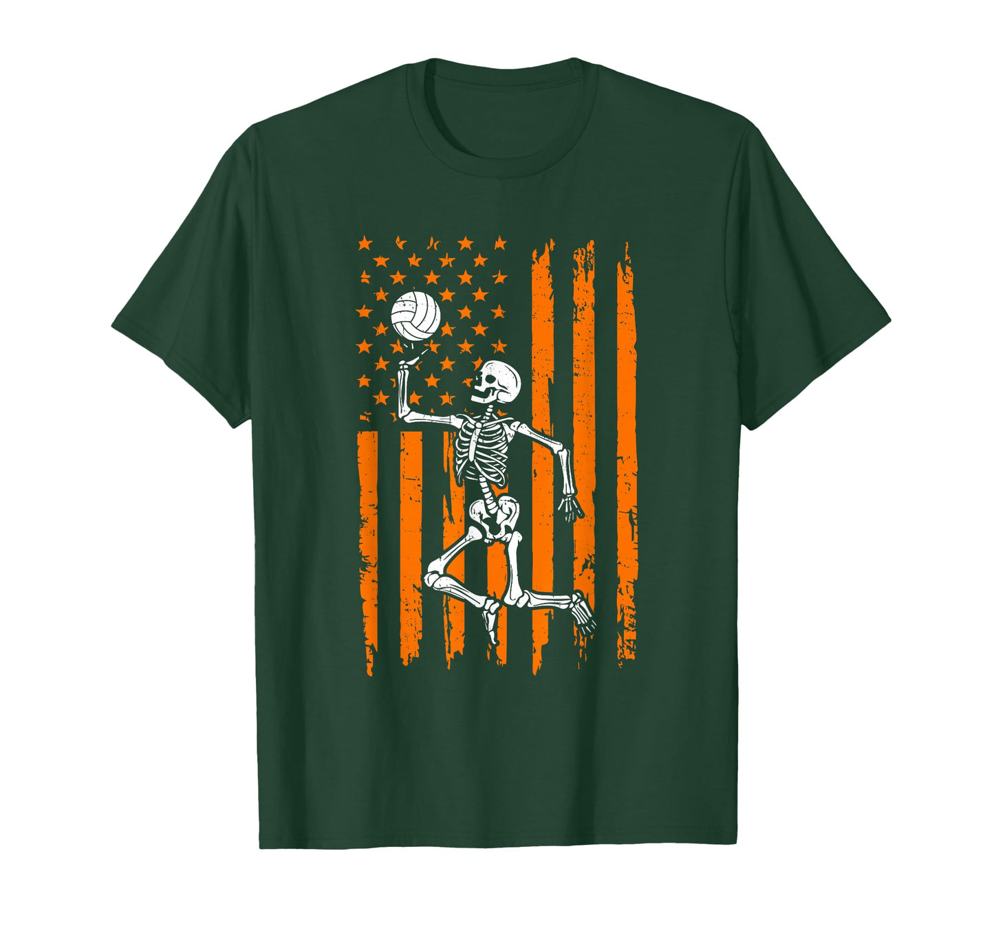 Retro Skeleton Playing Volleyball USA Flag Halloween Boys T-Shirt