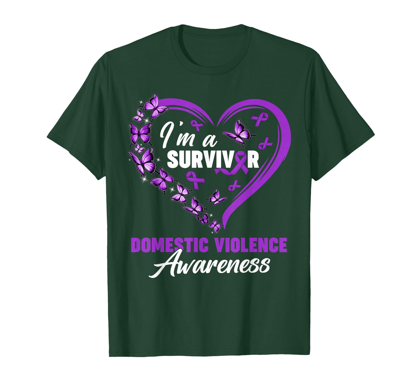 I'm Survivor Domestic Violence Awareness Purple Ribbon Heart T-Shirt