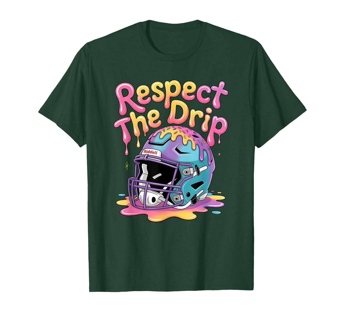 Respect The Drip Football Helmet Neon Game Day Football Fans T-Shirt