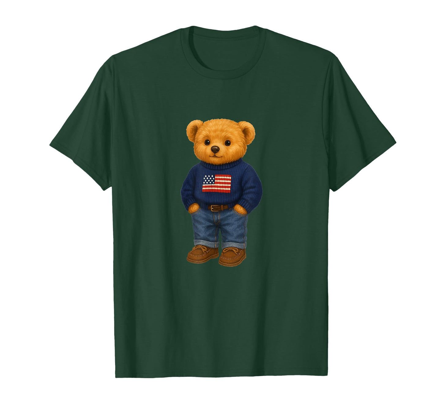 Cool American USA Teddy Bear Illustration Graphic Designs T-Shirt