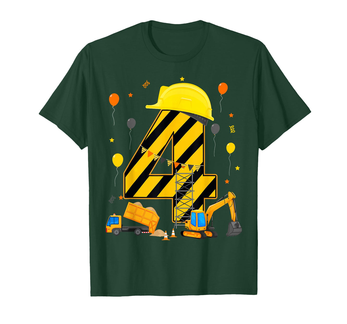 Four 4yr 4th Birthday Construction Vehicles 4 Year Old T-Shirt