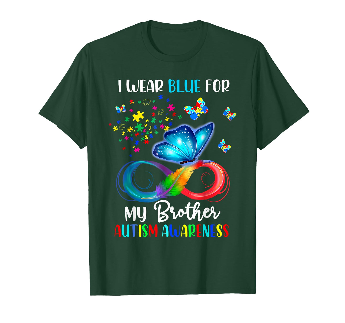I Wear Blue For My Brother Autism Puzzle Butterfly T-Shirt
