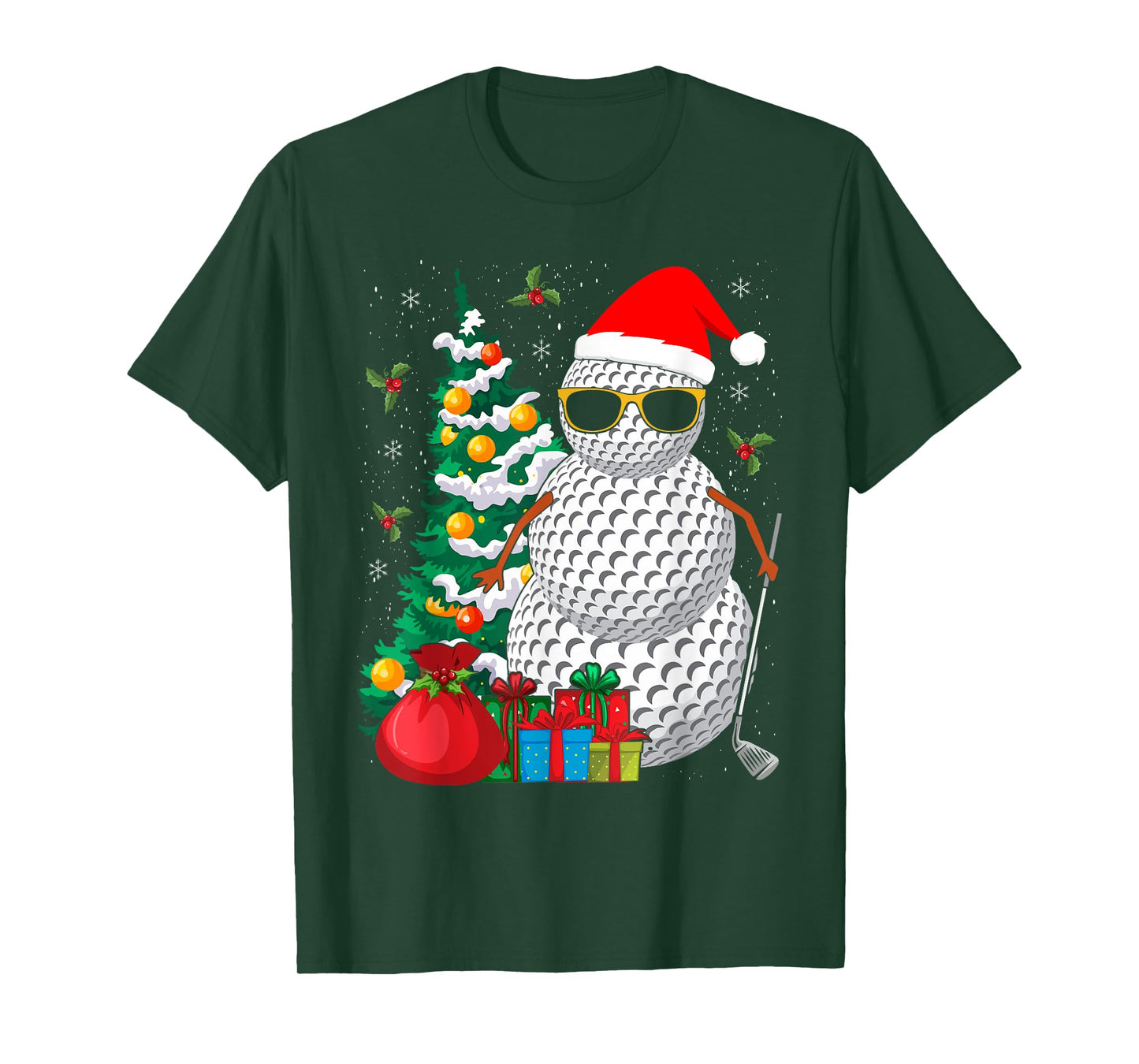 Santa Snowman Golf Ball Christmas Golfer T-Shirt