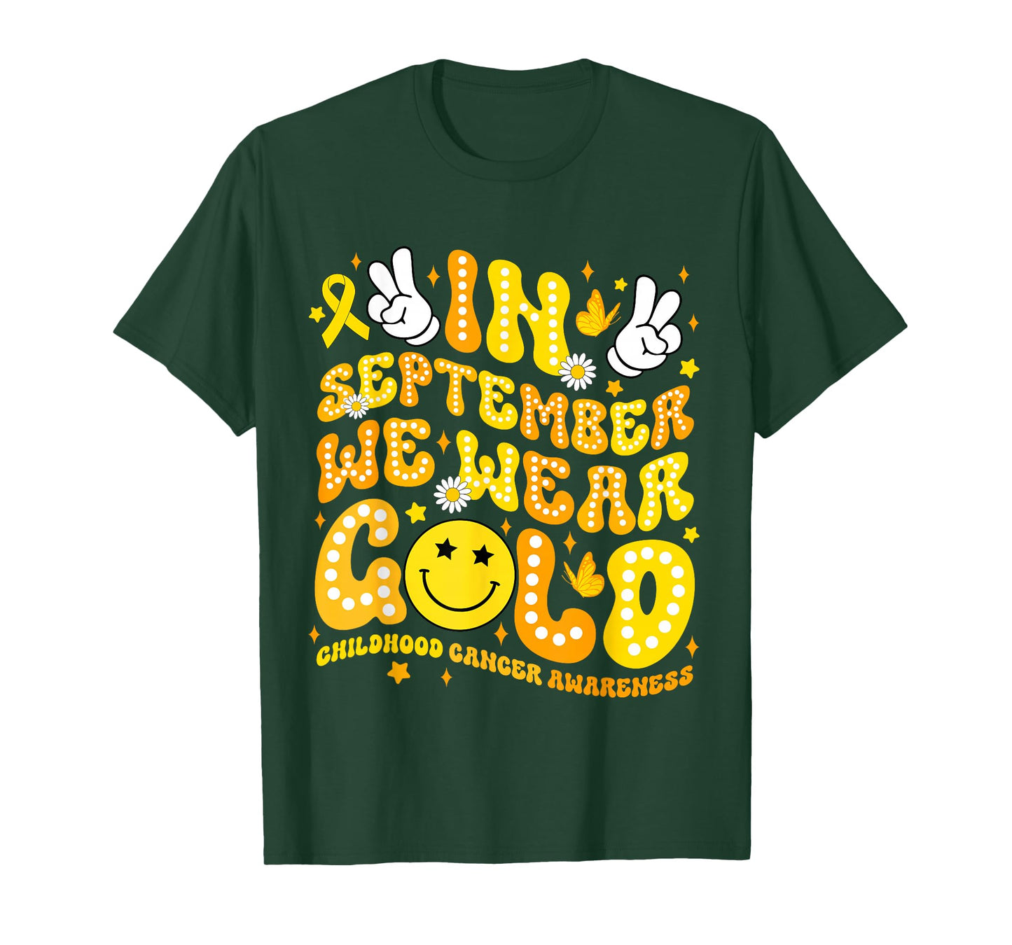 Groovy in September We Wear Gold Childhood Cancer Awareness T-Shirt