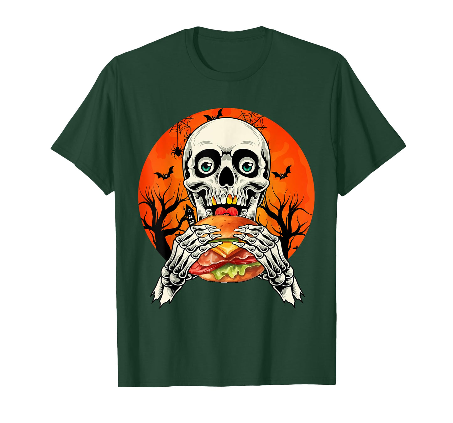 Horror Skeleton Eating Hamburger Halloween Costume Foodies T-Shirt