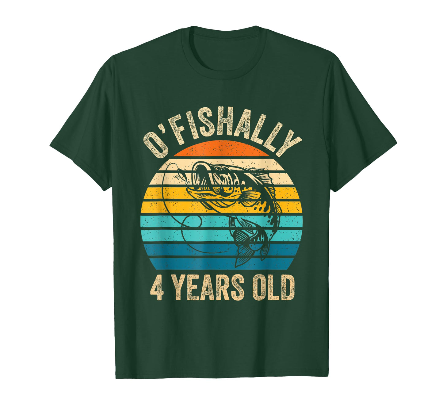 Ofishally 4 Year Old Shirt 4th Birthday Vintage Fishing T-Shirt