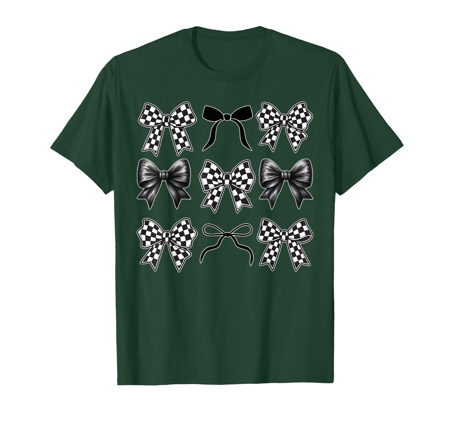 Coquette Bow Checkered Flag Race Car Racing Women Cute T-Shirt