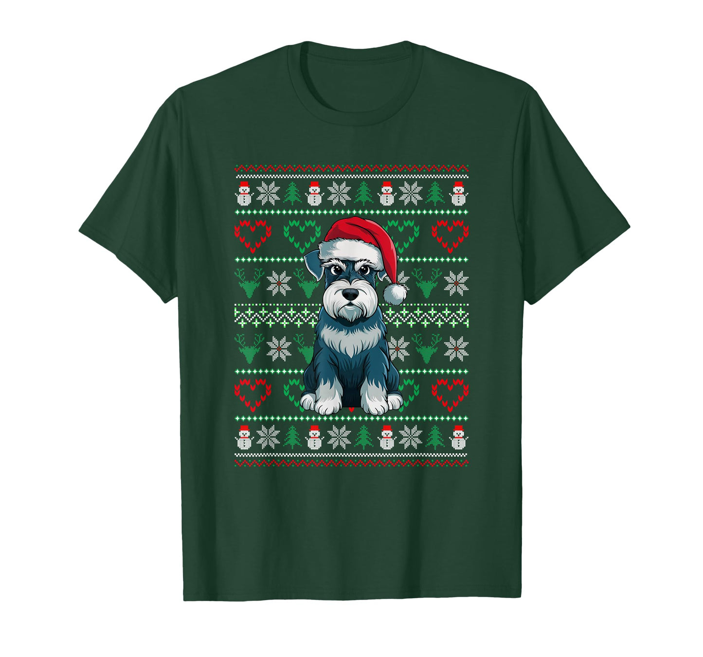 Ugly Christmas Schnauzer Dog Wearing Santa Hat Xmas Pajama T-Shirt