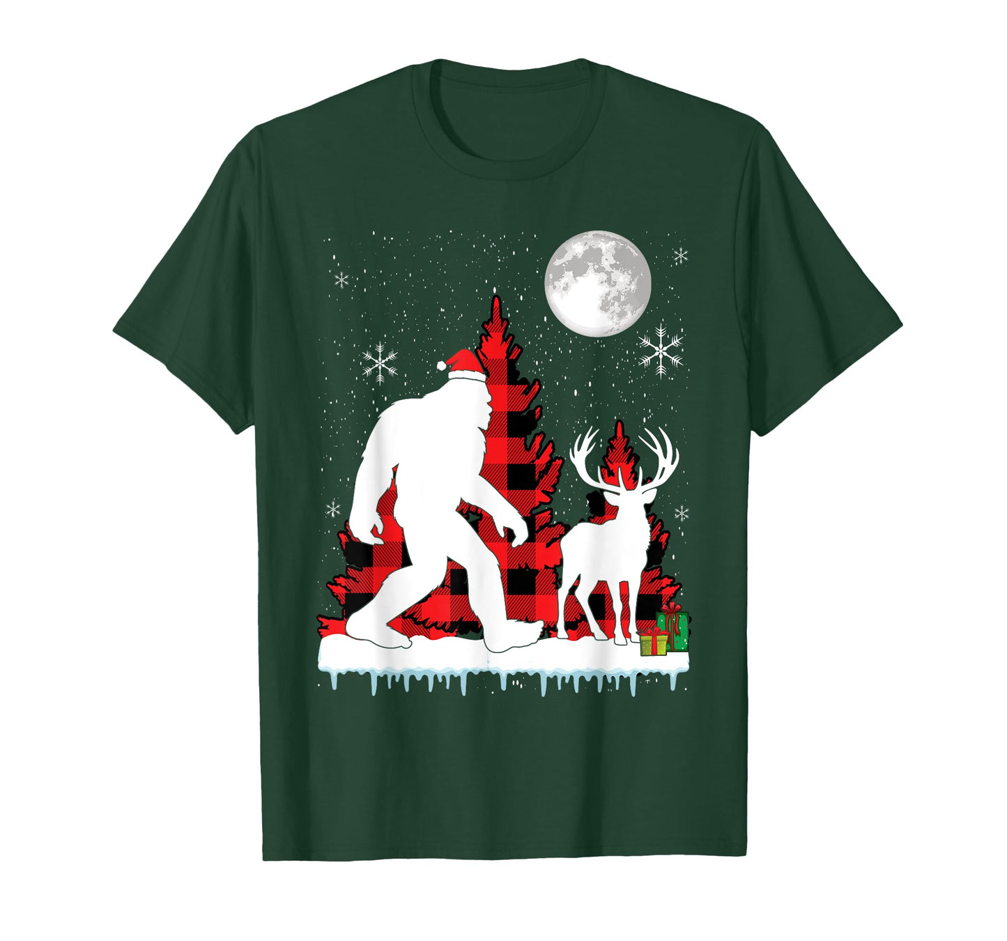 Bigfoot Buffalo Plaid Christmas Trees T-Shirt