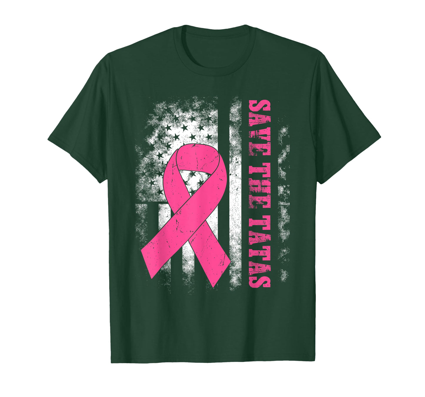 Save The Tatas Breast Cancer Awareness USA Flag Pink Ribbon T-Shirt