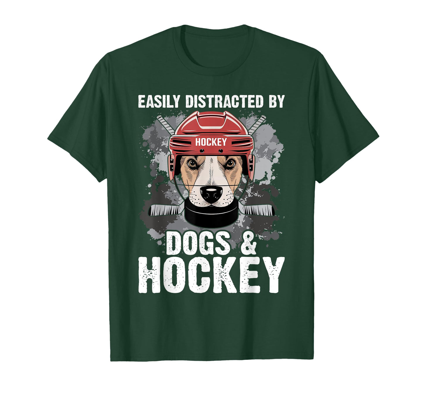 Easily Distracted By Dogs And Hockey Funny Dog Owner T-Shirt for Men Women Kids