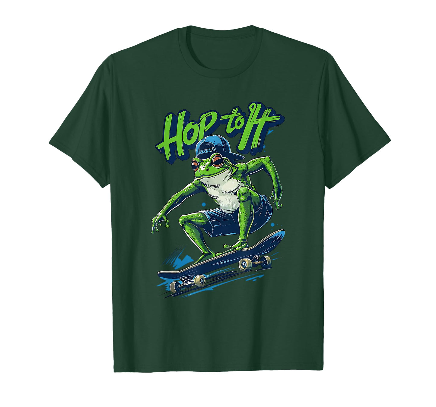 Cheerful Cartoon Frog Riding Skate Board Hop To It Frog Meme T-Shirt