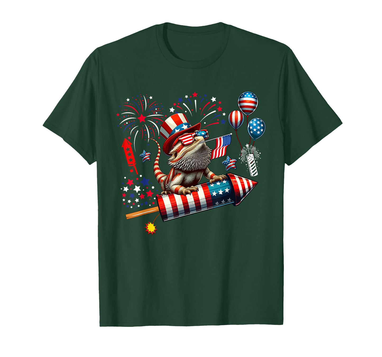 Bearded Dragon Riding Firecracker US Flag 4th Of July T-Shirt