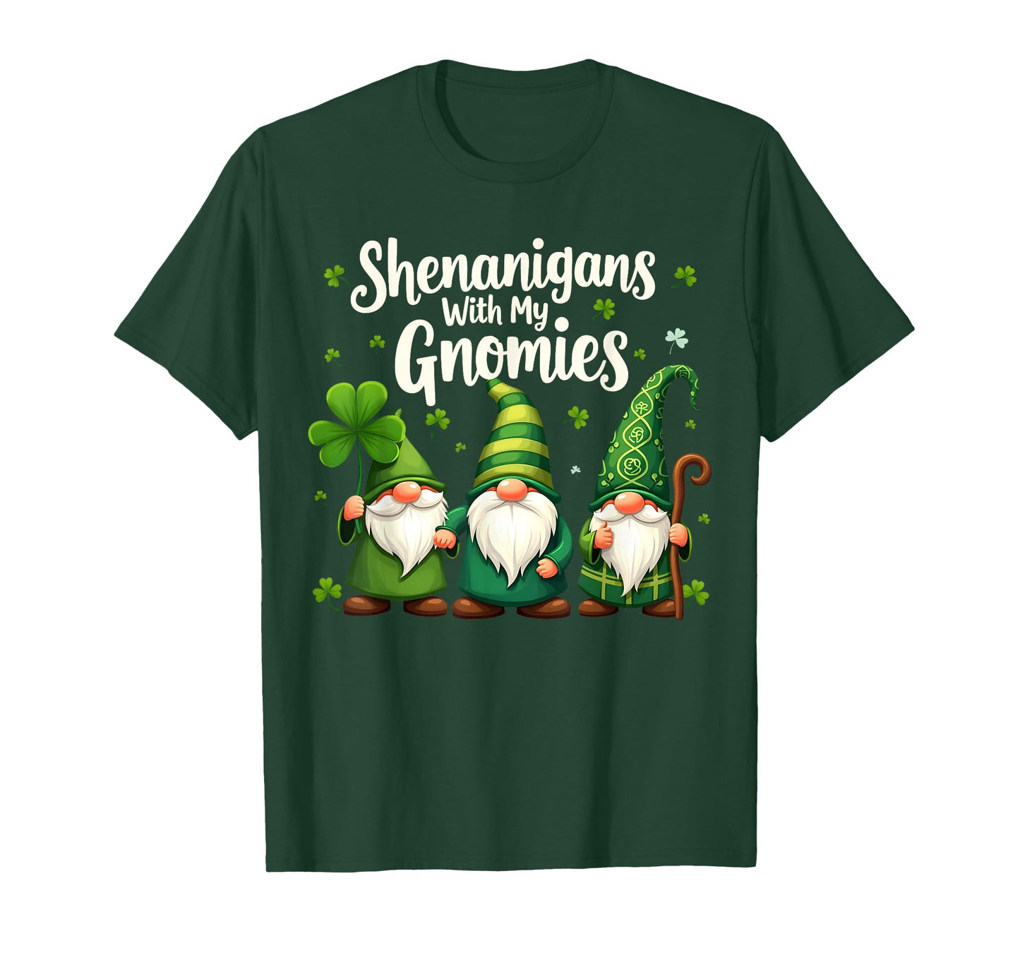 St Patricks Day Lucky Shamrock Leopard Gnomes Irish Women T-Shirt
