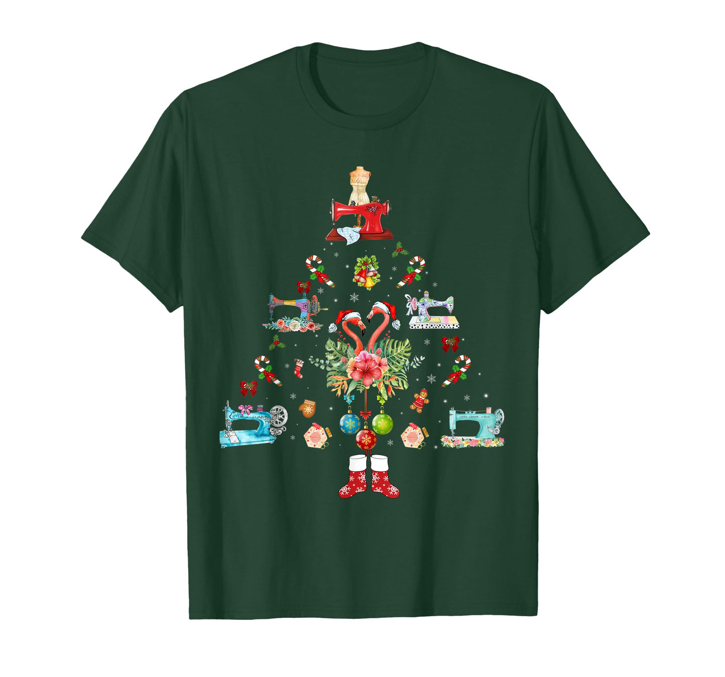 Flamingo Quilting Machine Christmas T-Shirt