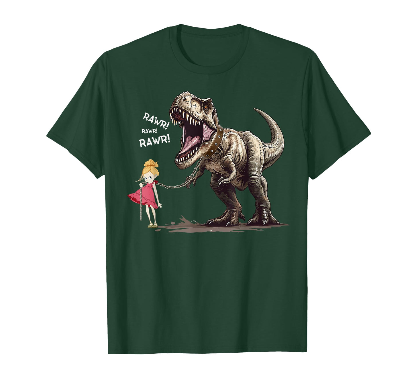 Cute T-Rex Dinosaur Pet on a Leach led by a Girl T-Shirt