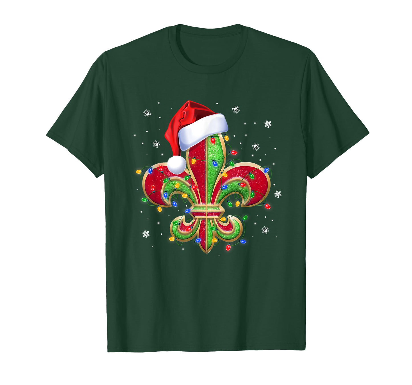 Fleur De Lis Christmas Ornament with Santa Hat Xmas Lights T-Shirt