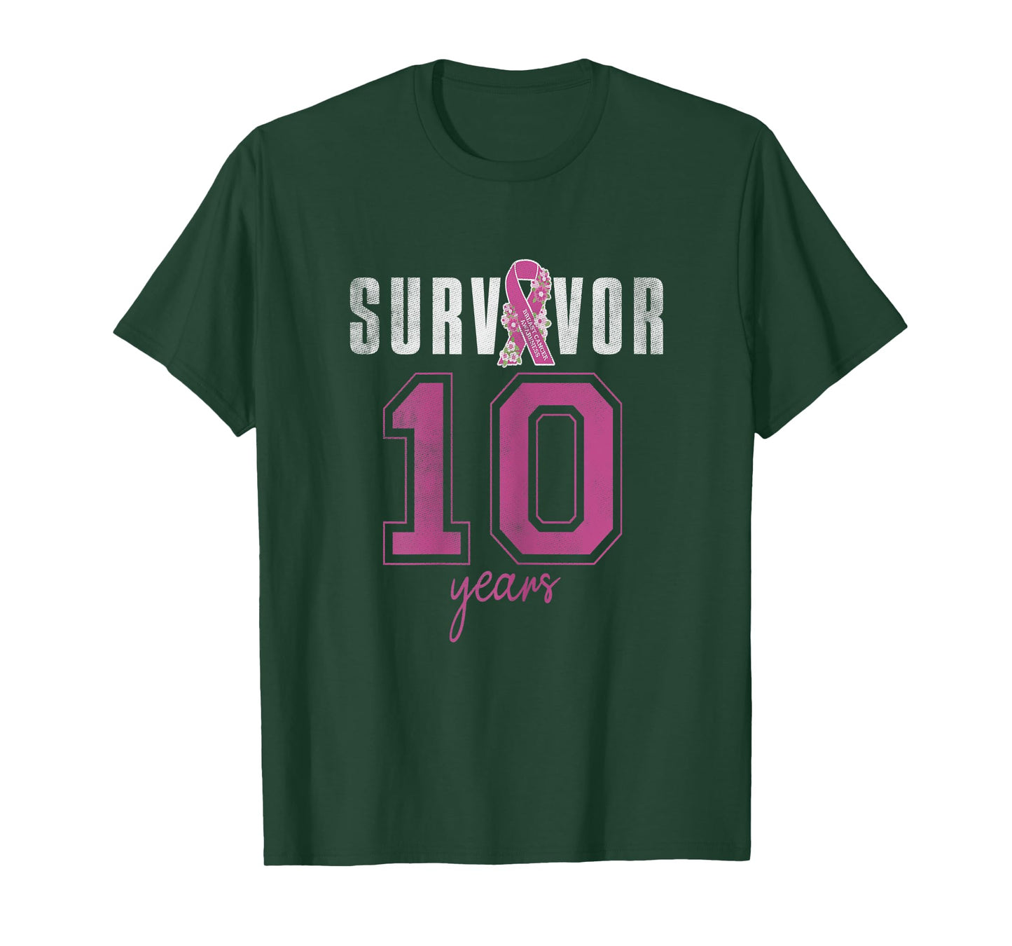 Womens Survivor 10 Years October Ribbon Breast Cancer Awareness T-Shirt