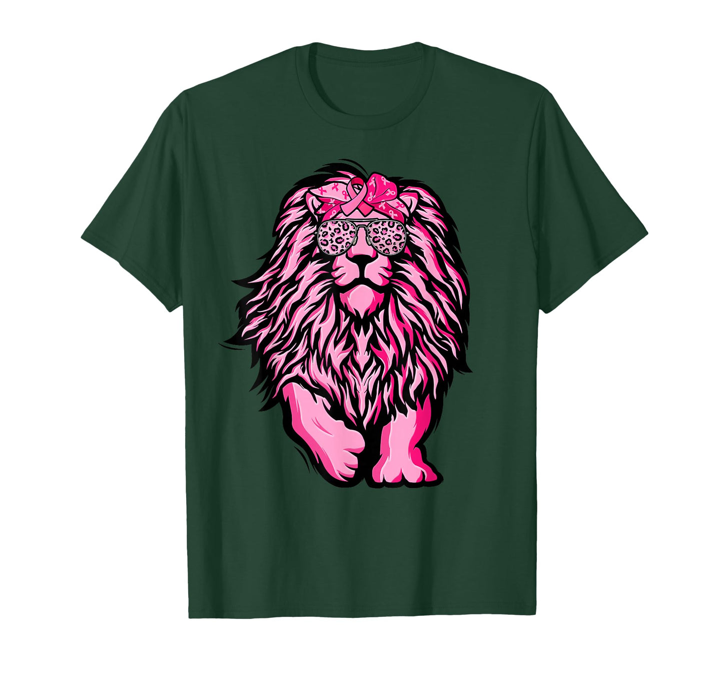 Lion Pink Bandana Ribbon Breast Cancer Awareness Warrior T-Shirt