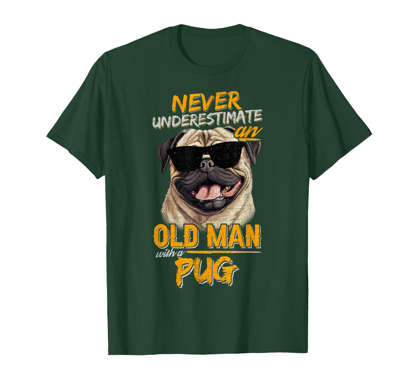Vintage Never Underestimate An Old Man With A Pug Dog T-Shirt