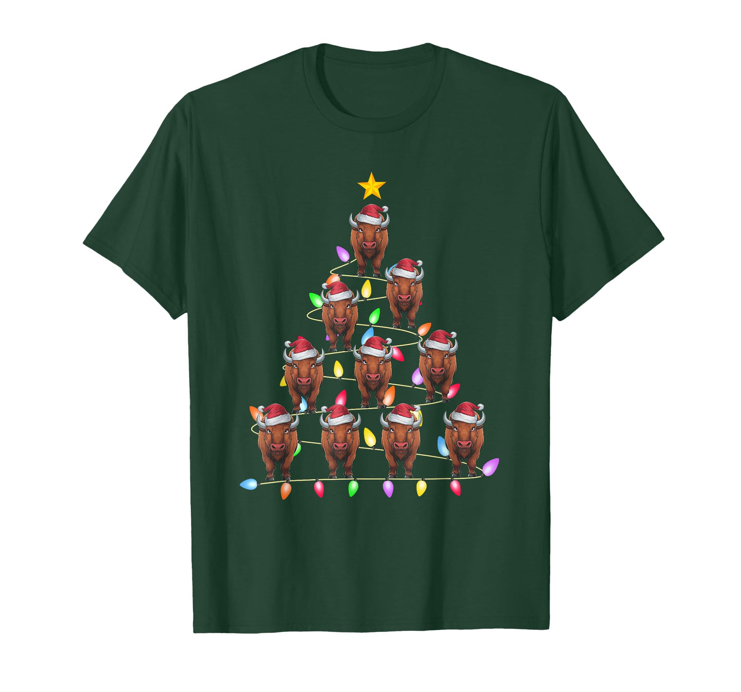 Christmas Tree Lights Men Women Santa Bison Xmas PJs T-Shirt