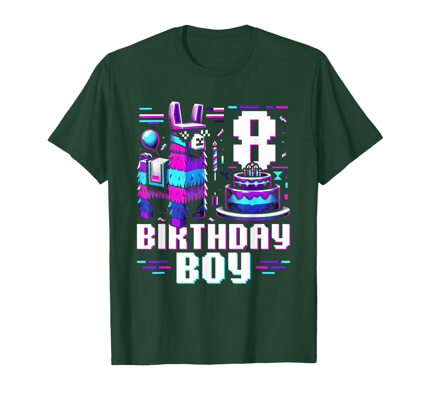 8th Birthday Boy Llama Gift For 8 Years Old Gamers T-Shirt