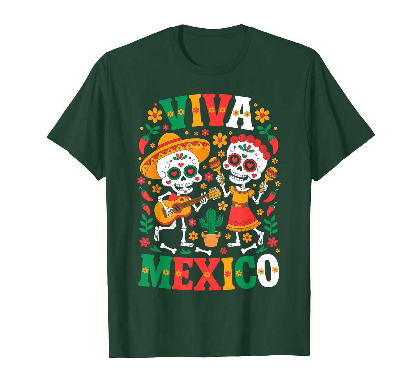 Viva Mexico Flag Mexican Pride Guitar Fiesta Girls Boys Kids T-Shirt
